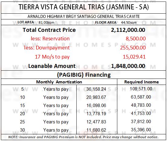 tierra vista general trias subdivision carehomesph affordable house and lot in cavite jasmine model computation thru pagibig